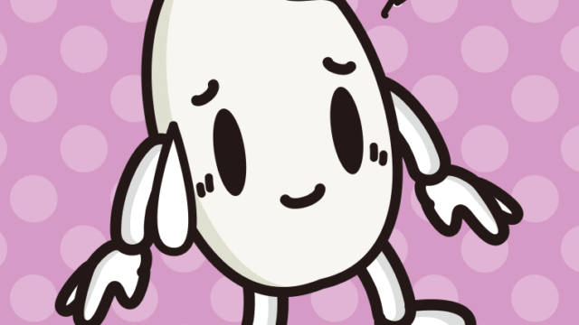 苦笑いするお米ちゃんのイラスト【色、背景あり】PNG