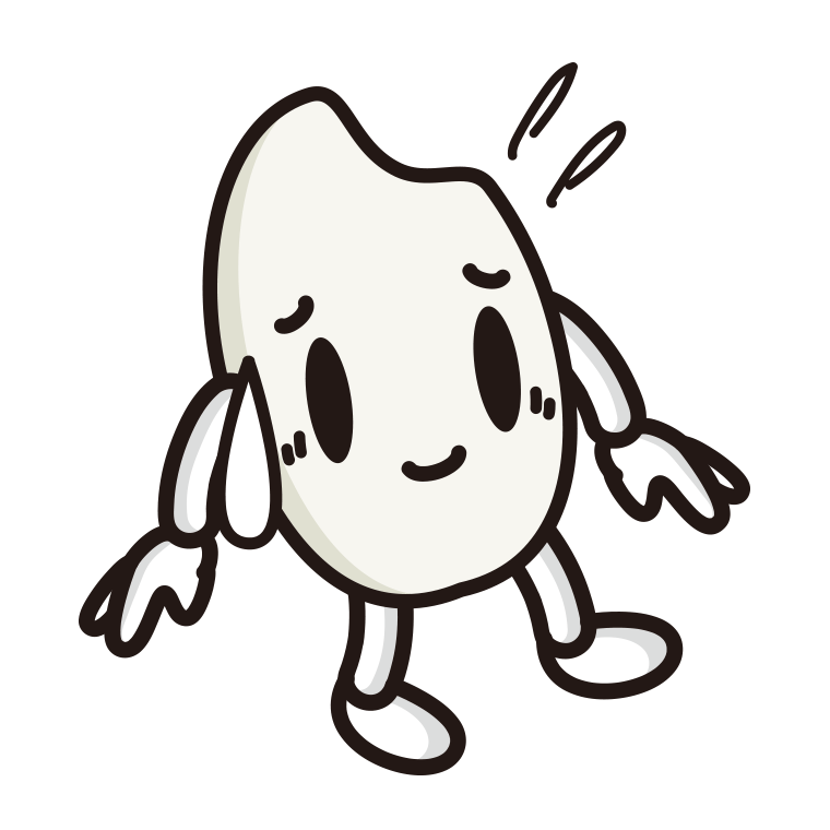 苦笑いするお米ちゃんのイラスト【色あり、背景なし】透過PNG