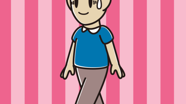 苦笑いしながら歩く男性のイラスト【色、背景あり】PNG