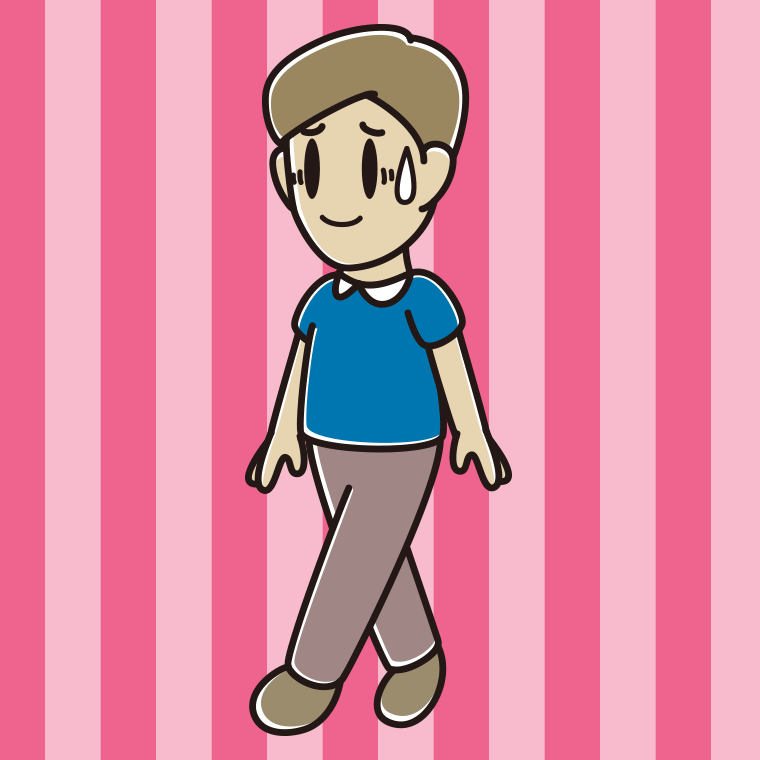 苦笑いしながら歩く男性のイラスト【色、背景あり】PNG