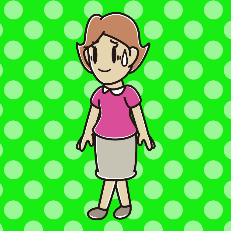 苦笑いしながら歩く女性のイラスト【色、背景あり】PNG