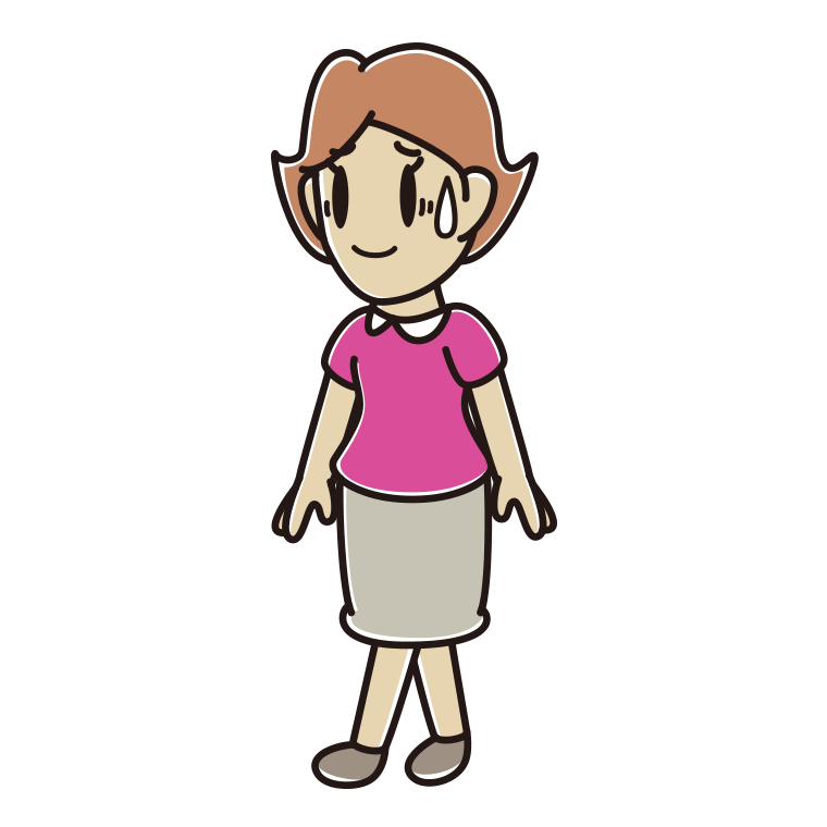 苦笑いしながら歩く女性のイラスト【色あり、背景なし】透過PNG