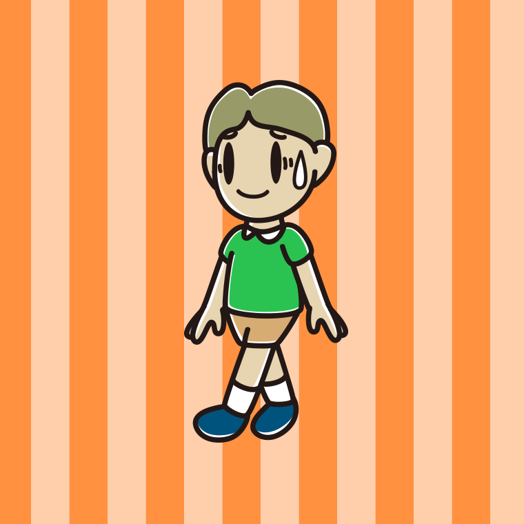 苦笑いしながら歩く小学生男子のイラスト【色、背景あり】PNG