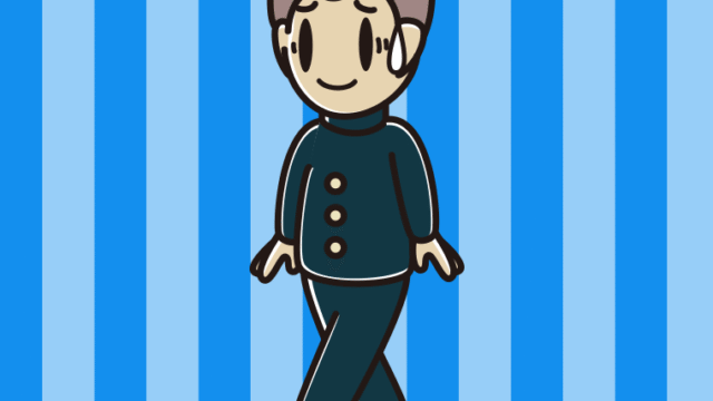 苦笑いしながら歩く男子中学生のイラスト【色、背景あり】PNG