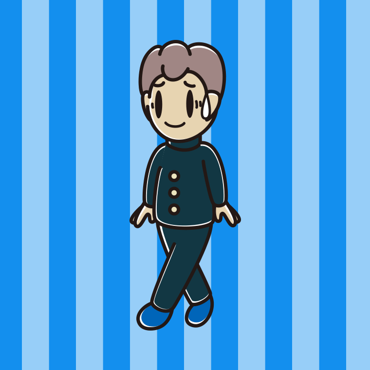 苦笑いしながら歩く男子中学生のイラスト【色、背景あり】PNG