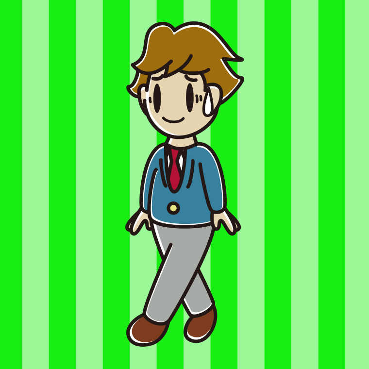 苦笑いしながら歩く男子高校生のイラスト【色、背景あり】PNG