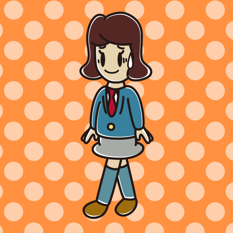 苦笑いしながら歩く女子高校生のイラスト【色、背景あり】PNG