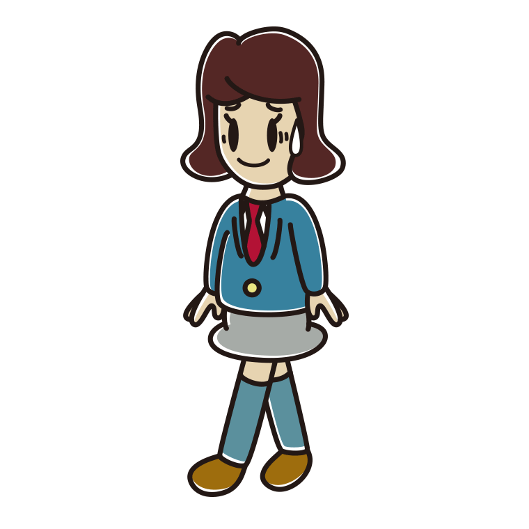 苦笑いしながら歩く女子高校生のイラスト【色あり、背景なし】透過PNG