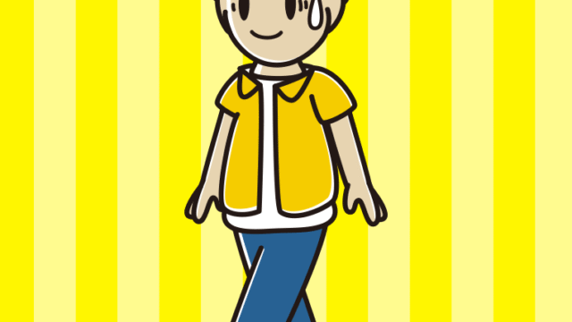 苦笑いしながら歩く男子大学生のイラスト【色、背景あり】PNG