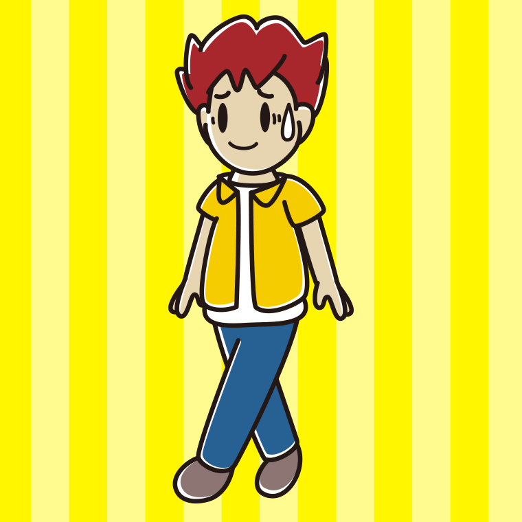 苦笑いしながら歩く男子大学生のイラスト【色、背景あり】PNG