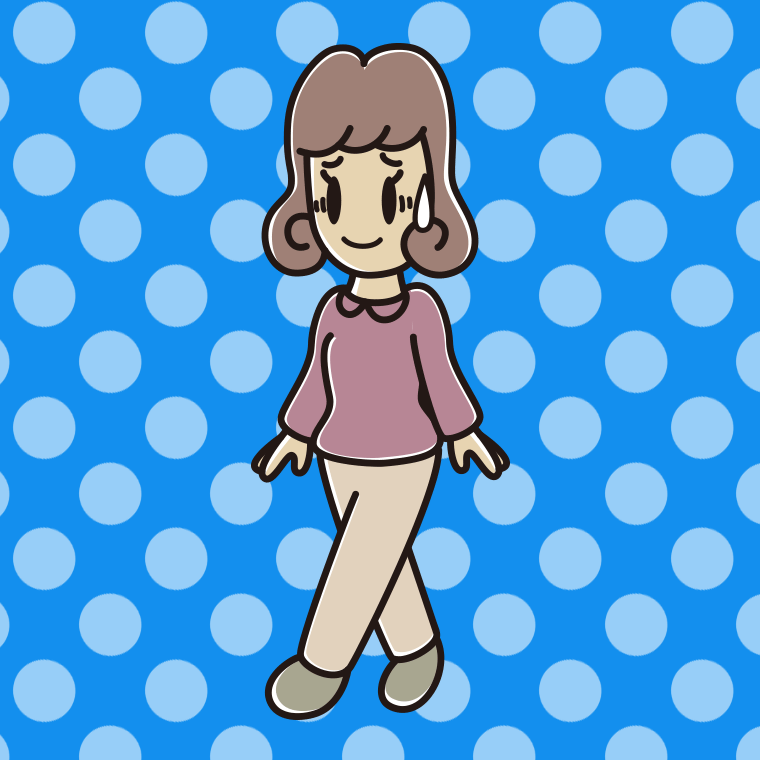 苦笑いしながら歩く女子大学生のイラスト【色、背景あり】PNG