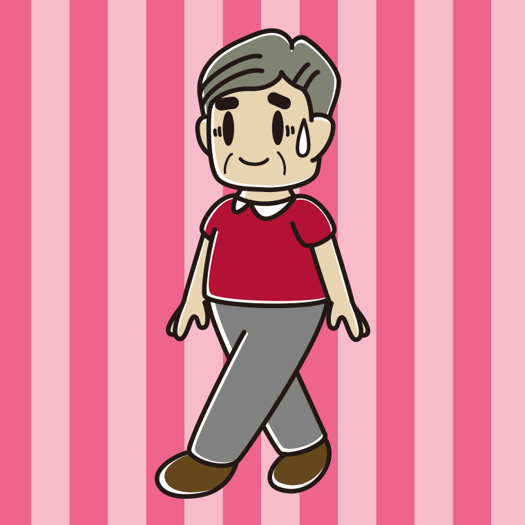 苦笑いしながら歩くおじさんのイラスト【色、背景あり】PNG