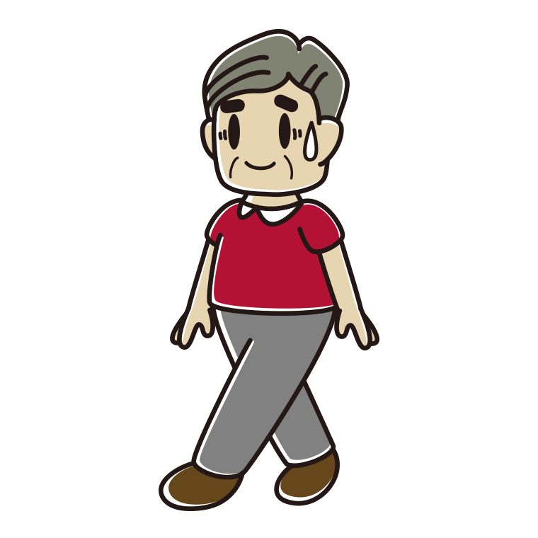 苦笑いしながら歩くおじさんのイラスト【色あり、背景なし】透過PNG