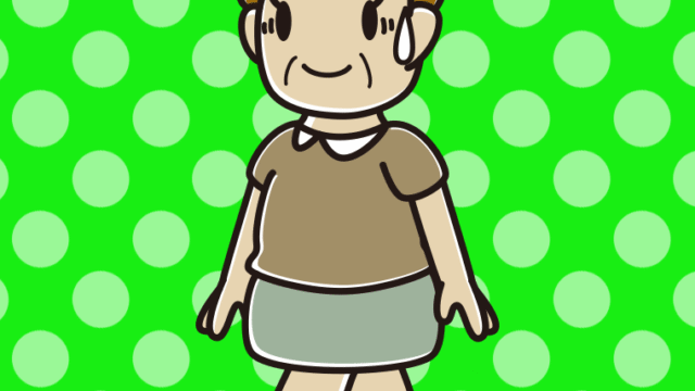 苦笑いしながら歩くおばさんのイラスト【色、背景あり】PNG