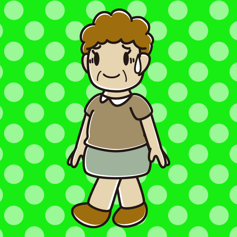 苦笑いしながら歩くおばさんのイラスト【色、背景あり】PNG