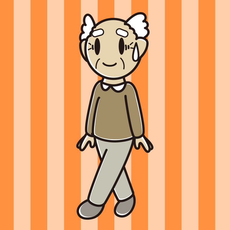 苦笑いしながら歩くおじいさんのイラスト【色、背景あり】PNG