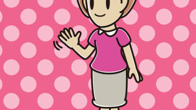 手を振りながら歩く女性のイラスト【色、背景あり】PNG