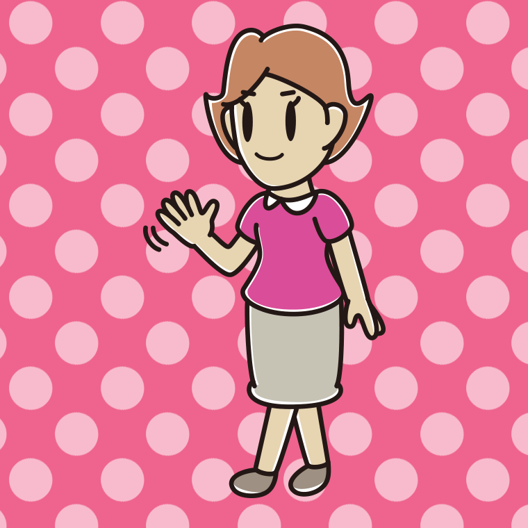 手を振りながら歩く女性のイラスト【色、背景あり】PNG