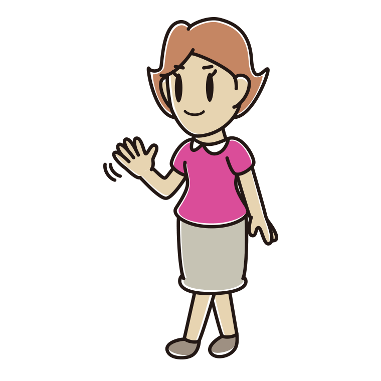 手を振りながら歩く女性のイラスト【色あり、背景なし】透過PNG