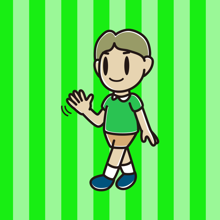手を振りながら歩く小学生男子のイラスト【色、背景あり】PNG
