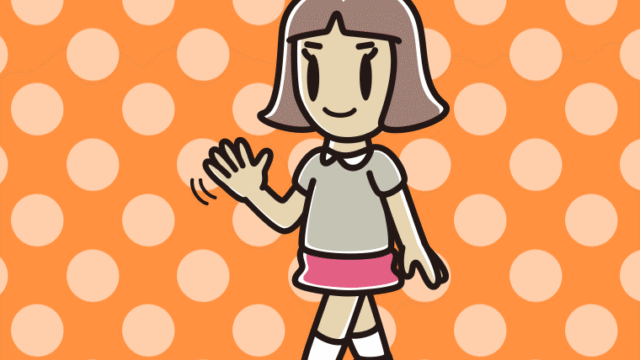 手を振りながら歩く小学生女子のイラスト【色、背景あり】PNG