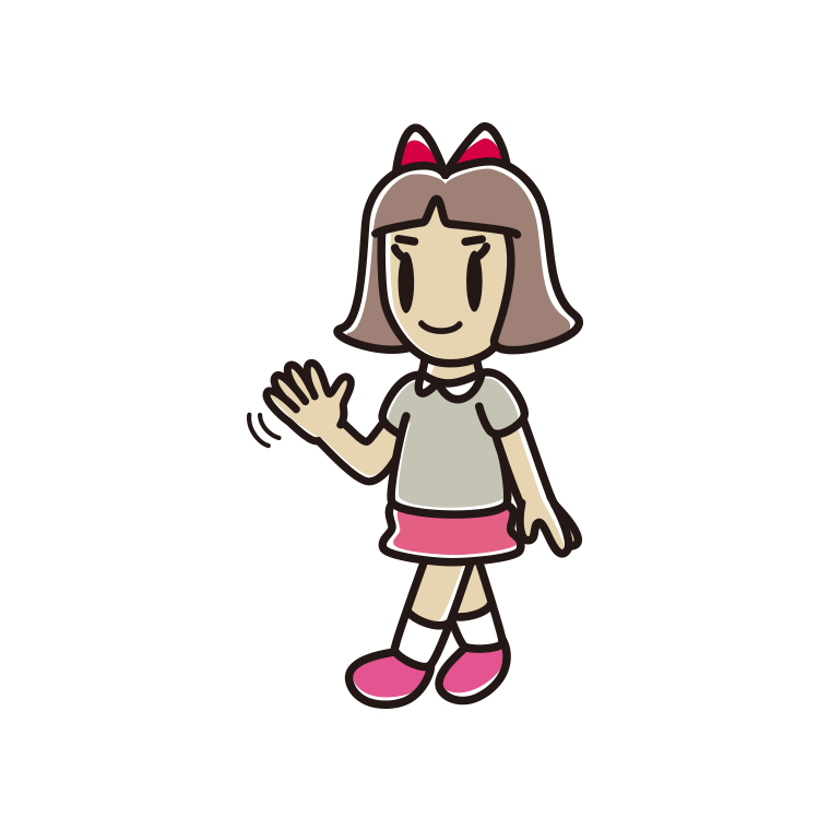 手を振りながら歩く小学生女子のイラスト【色あり、背景なし】透過PNG
