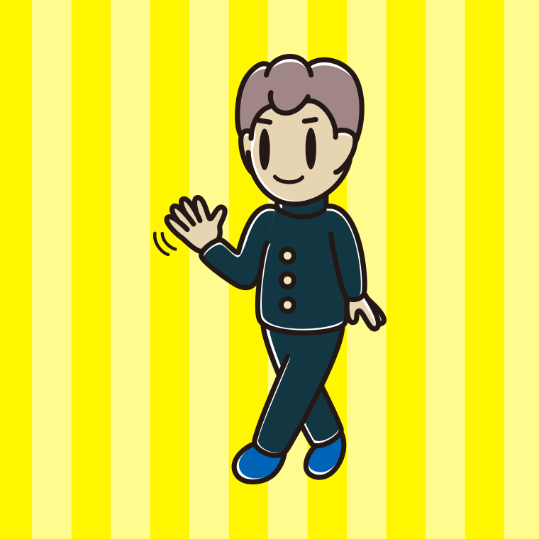 手を振りながら歩く男子中学生のイラスト【色、背景あり】PNG