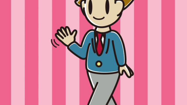 手を振りながら歩く男子高校生のイラスト【色、背景あり】PNG