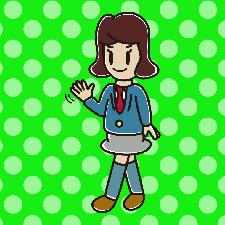 手を振りながら歩く女子高校生のイラスト【色、背景あり】PNG