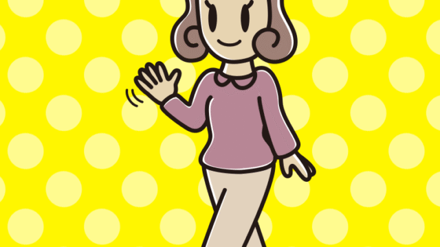 手を振りながら歩く女子大学生のイラスト【色、背景あり】PNG