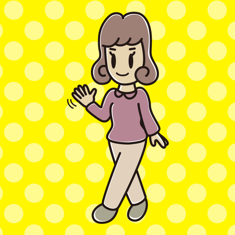 手を振りながら歩く女子大学生のイラスト【色、背景あり】PNG