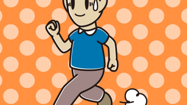 苦笑いしながら走る男性のイラスト【色、背景あり】PNG