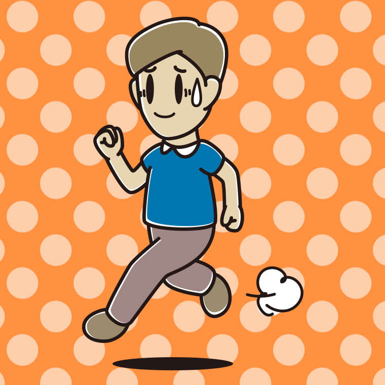苦笑いしながら走る男性のイラスト【色、背景あり】PNG