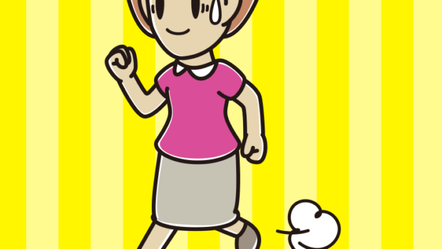 苦笑いしながら走る女性のイラスト【色、背景あり】PNG