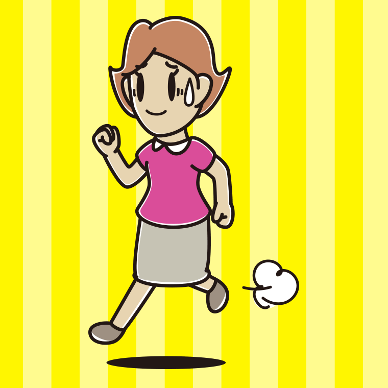 苦笑いしながら走る女性のイラスト【色、背景あり】PNG