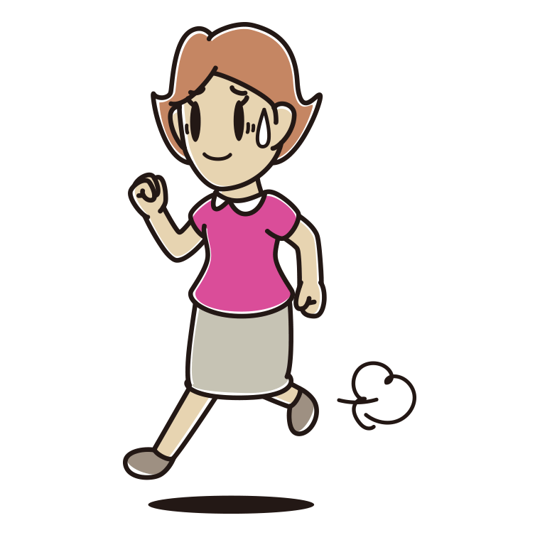 苦笑いしながら走る女性のイラスト【色あり、背景なし】透過PNG