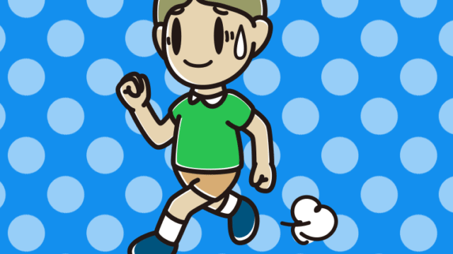 苦笑いしながら走る小学生男子のイラスト【色、背景あり】PNG