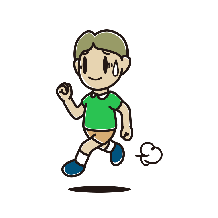 苦笑いしながら走る小学生男子のイラスト【色あり、背景なし】透過PNG
