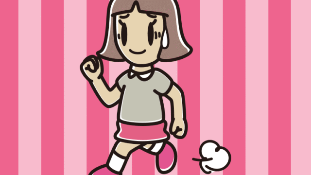 苦笑いしながら走る小学生女子のイラスト【色、背景あり】PNG