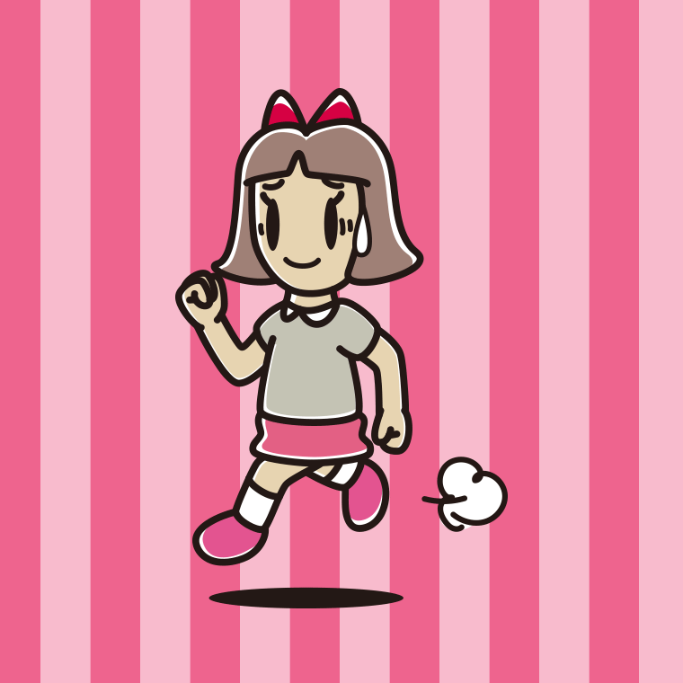 苦笑いしながら走る小学生女子のイラスト【色、背景あり】PNG