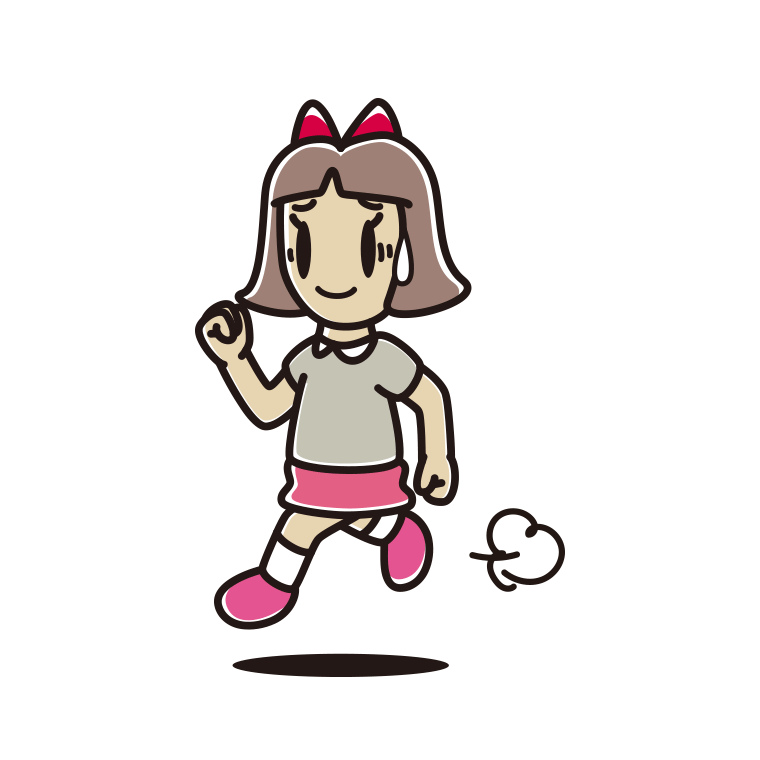 苦笑いしながら走る小学生女子のイラスト【色あり、背景なし】透過PNG