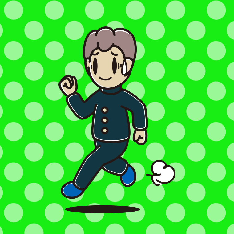 苦笑いしながら走る男子中学生のイラスト【色、背景あり】PNG