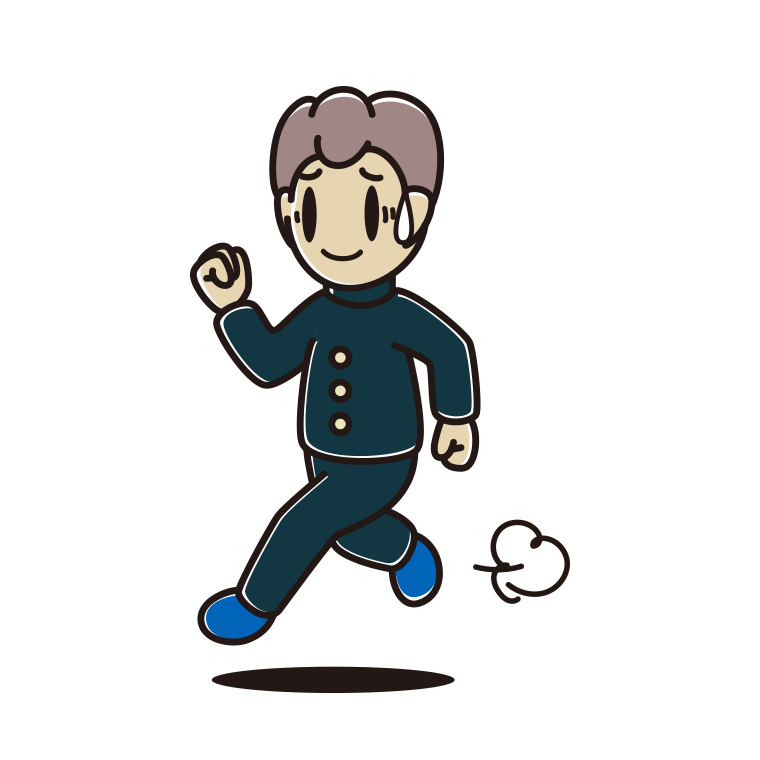 苦笑いしながら走る男子中学生のイラスト【色あり、背景なし】透過PNG