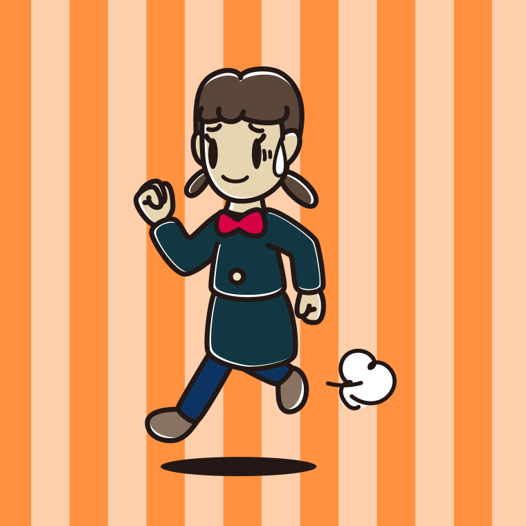 苦笑いしながら走る女子中学生のイラスト【色、背景あり】PNG