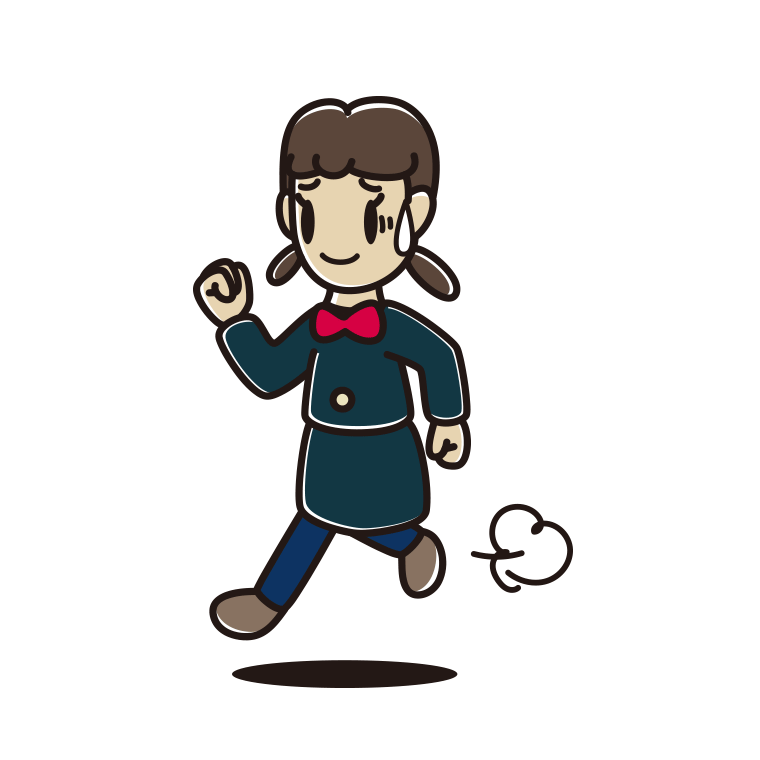 苦笑いしながら走る女子中学生のイラスト【色あり、背景なし】透過PNG