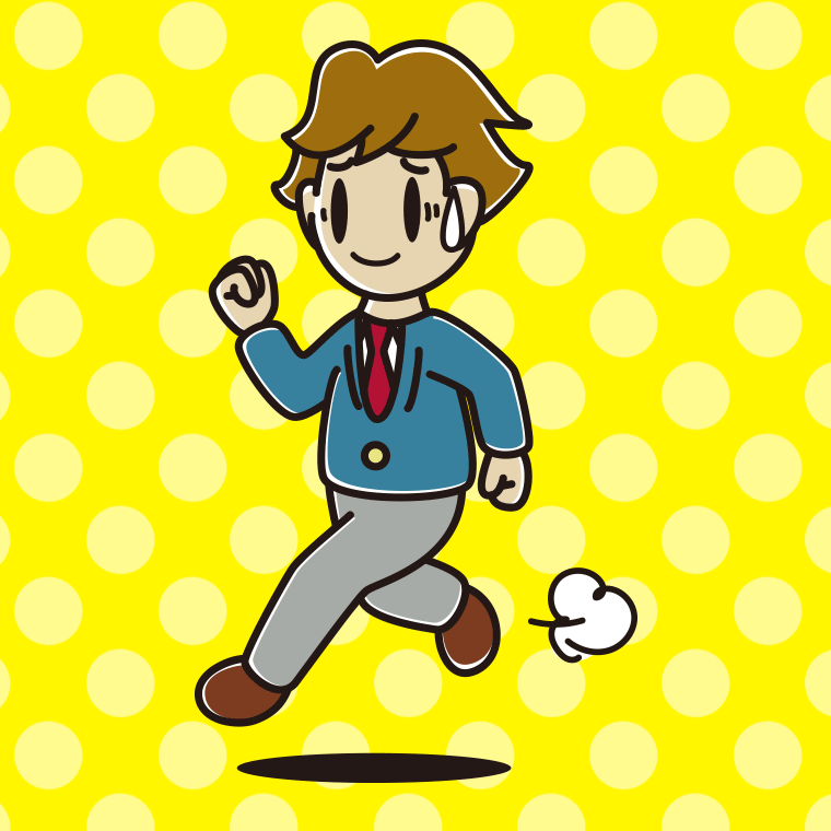 苦笑いしながら走る男子高校生のイラスト【色、背景あり】PNG
