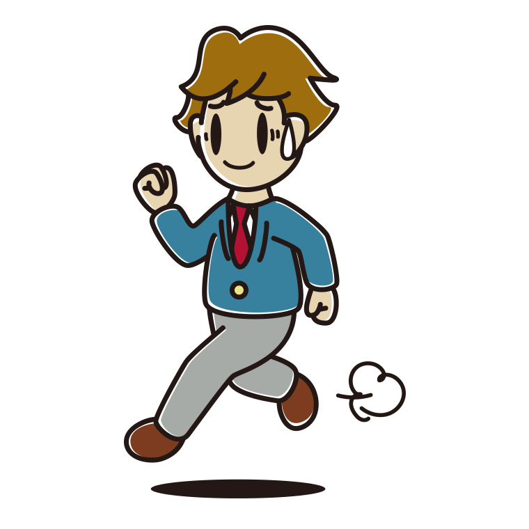苦笑いしながら走る男子高校生のイラスト【色あり、背景なし】透過PNG
