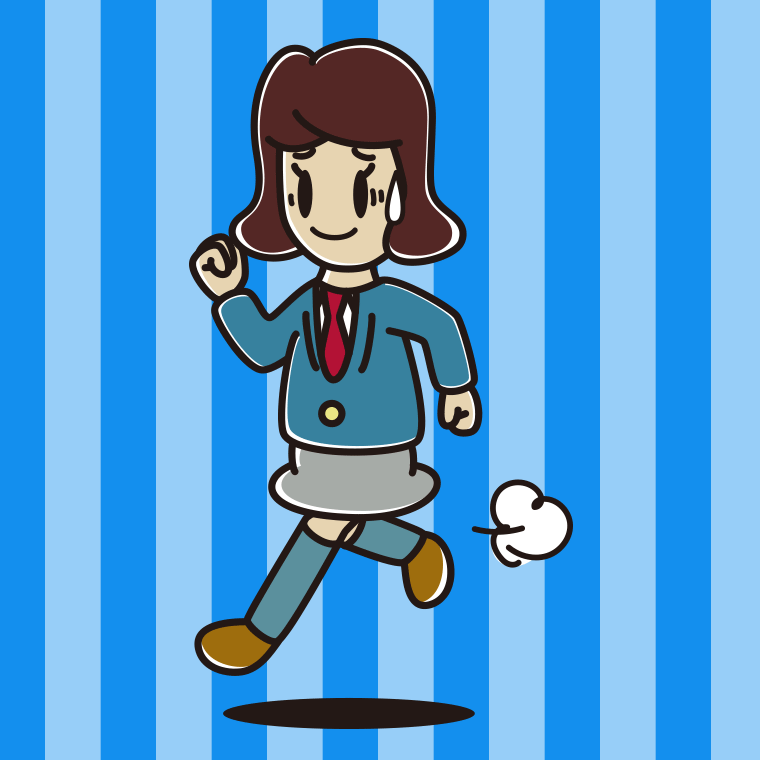 苦笑いしながら走る女子高校生のイラスト【色、背景あり】PNG