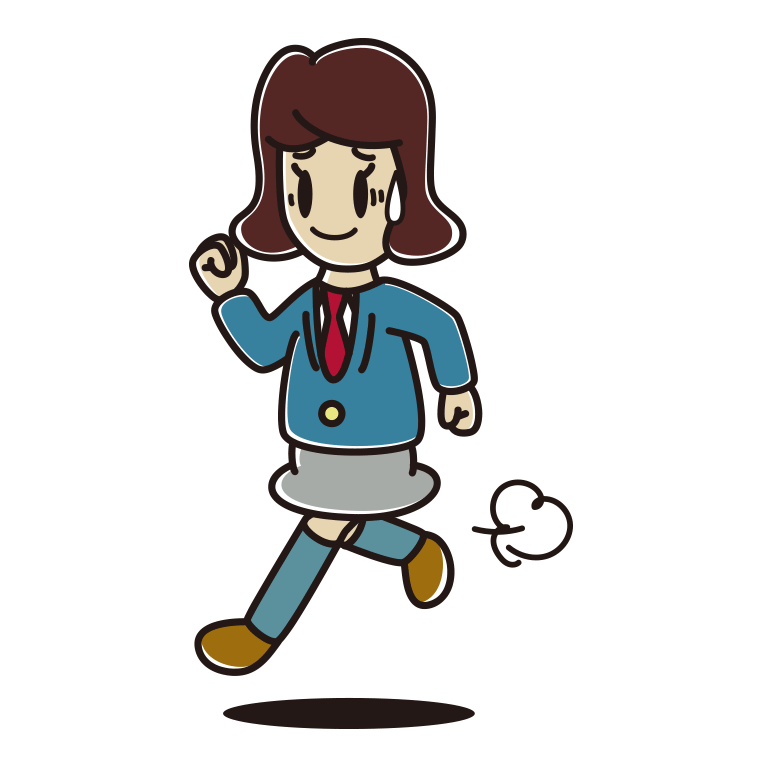 苦笑いしながら走る女子高校生のイラスト【色あり、背景なし】透過PNG