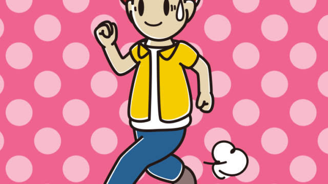 苦笑いしながら走る男子大学生のイラスト【色、背景あり】PNG